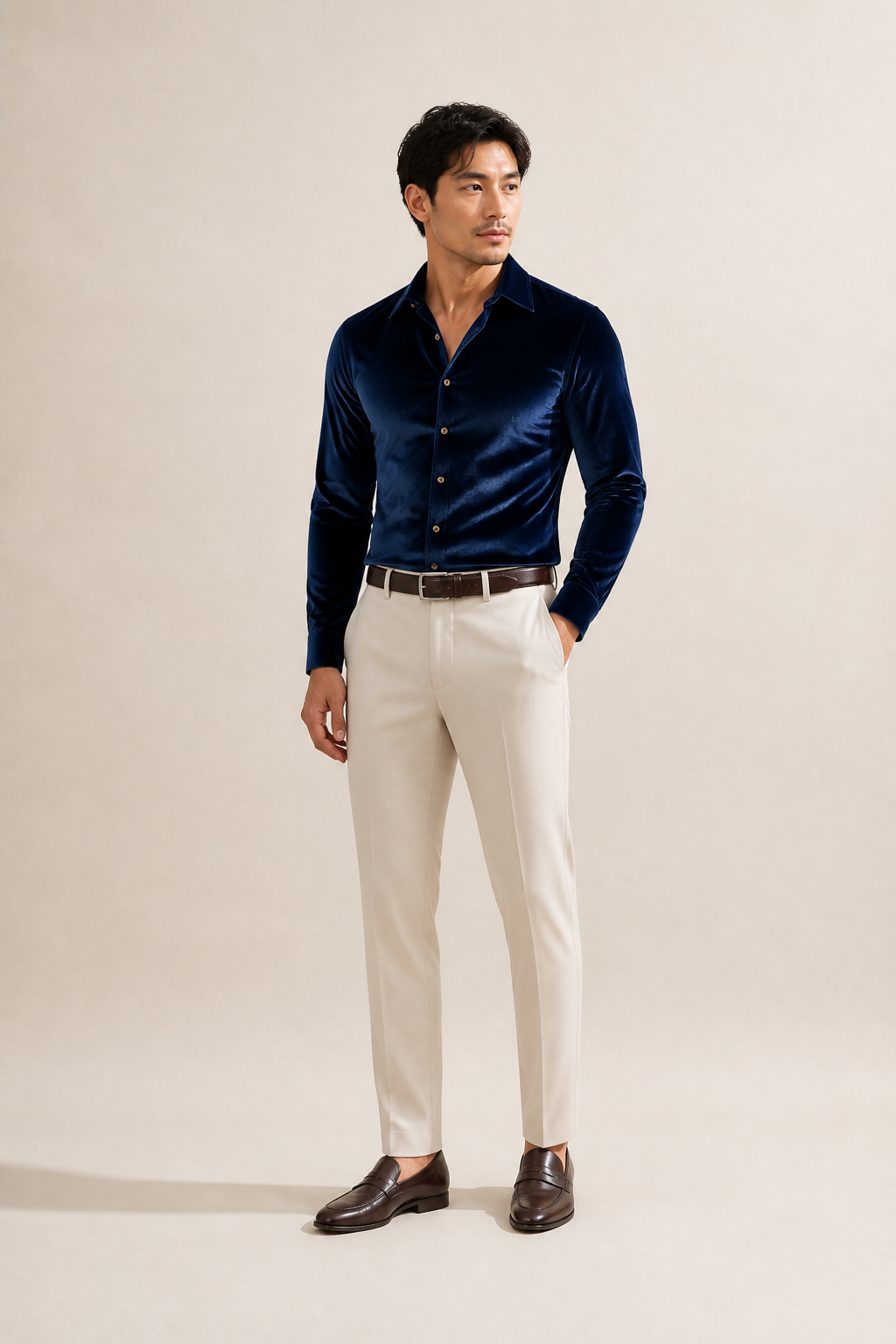 Men's Long Sleeve Button Up Shirt with Velvet Texture