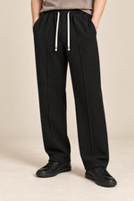 Men’s Waffle-Knit Wide-Leg Trousers with Drawstring Waist