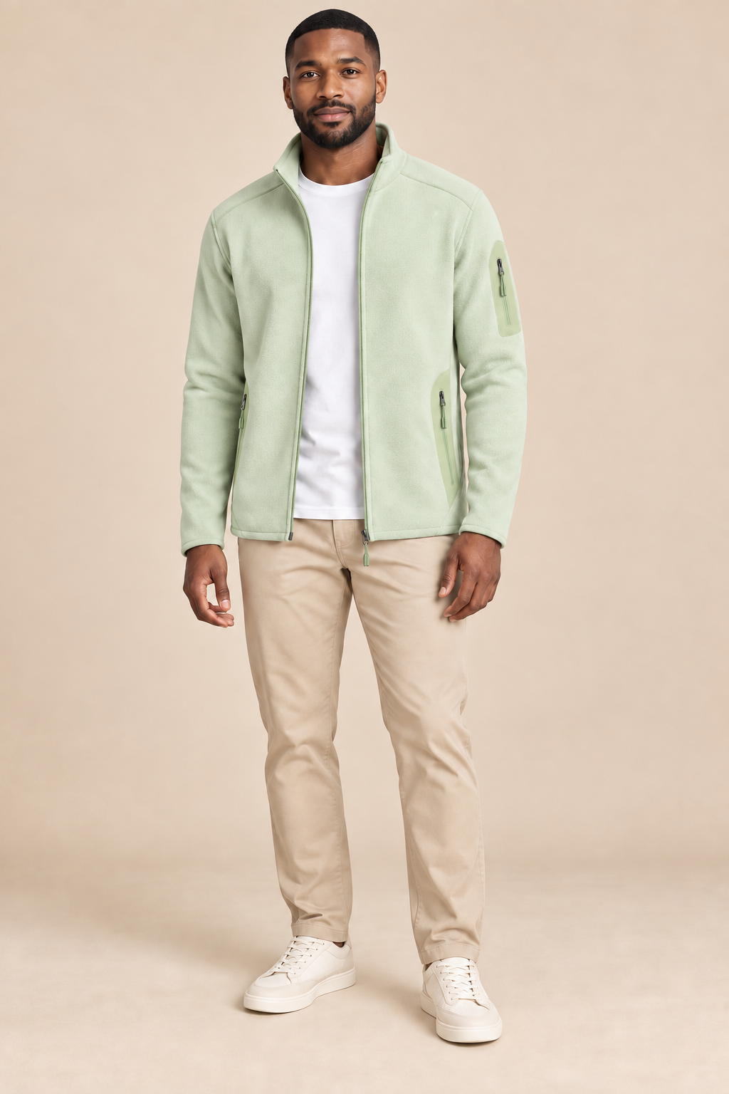 Men’s Full-Zip Fleece Jacket with Stand Collar and Zip Pockets