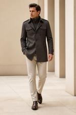 Men's Tailored Coat with Three Buttons and Inner Zip Panel