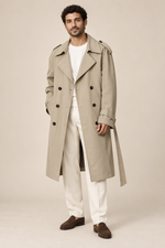 Men’s Double-Breasted Trench Coat with Waist Belt