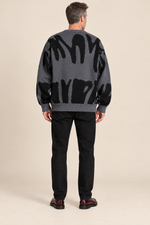 Men’s Abstract Pattern Knit Crew-Neck Jumper with Ribbed Trims