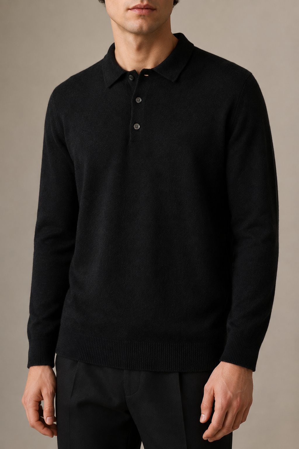 Men's Long Sleeve Knitted Polo Shirt