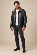 Men’s Genuine Sheepskin Leather Down Jacket with Mink Fur Collar