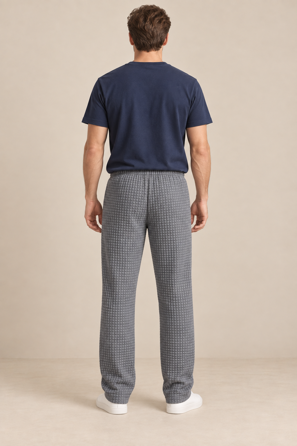Men’s Waffle-Knit Wide-Leg Trousers with Drawstring Waist