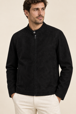 Men’s Suede-Look Zip-Up Jacket with Stand Collar