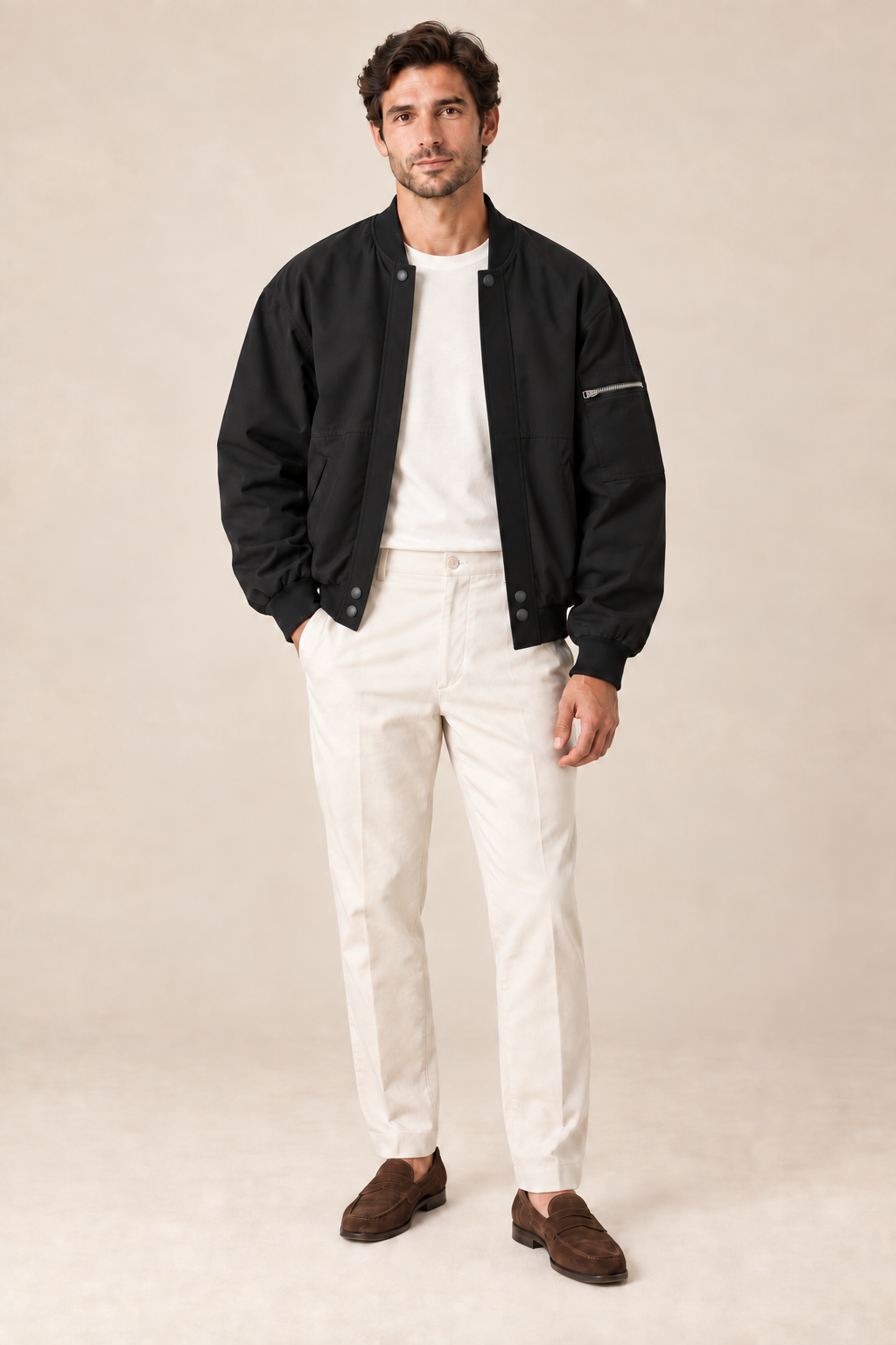 Men’s Zip-Up Bomber Jacket with Zipped Sleeve Pocket