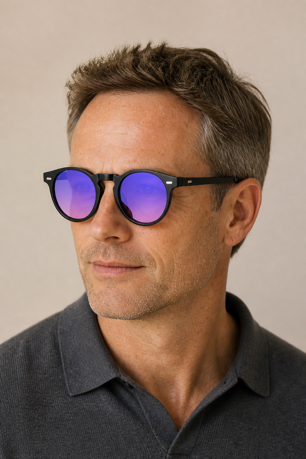 Men's Round Sunglasses with Keyhole Bridge