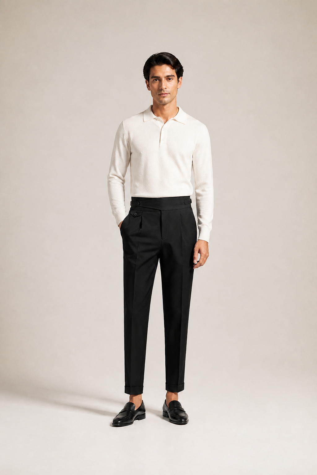 Men's Straight Leg Cotton Trousers with High Waist