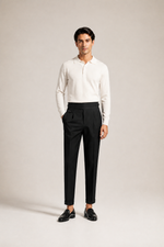 Men's Straight Leg Cotton Trousers with High Waist