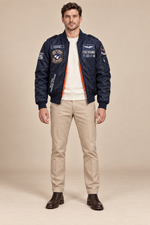 Men’s Padded MA-1 Zip-Up Bomber Jacket with Patches