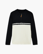 Men’s Cable Knit Quarter-Zip Jumper with Contrast Panel