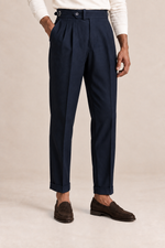 Men's Pleated Trousers with Side Adjusters and Ankle-Length Leg