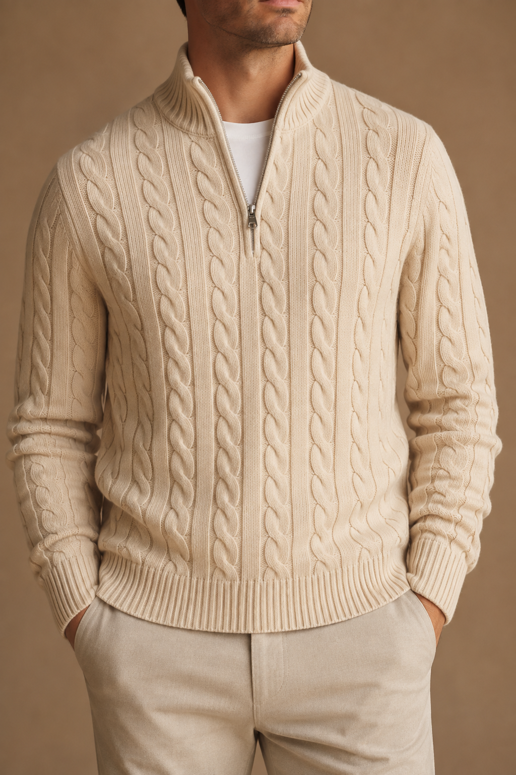 Men's Cable Knit Half Zip Jumper