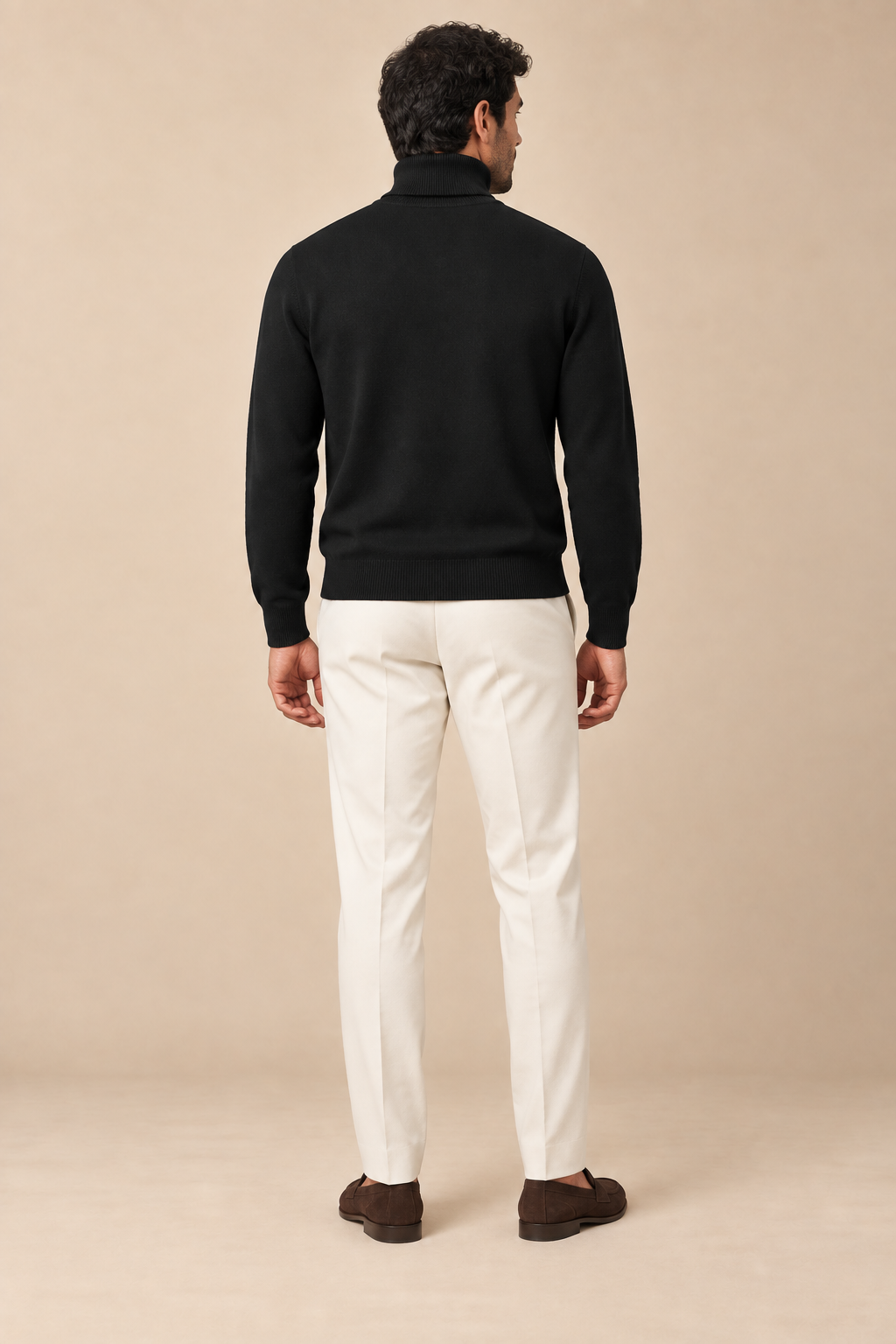 Men’s Fine Knit Roll-Neck Jumper with Long Sleeves