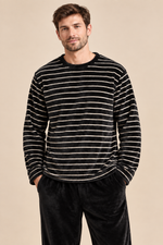 Men’s Striped Plush Pyjama Set with Long Sleeves and Trousers