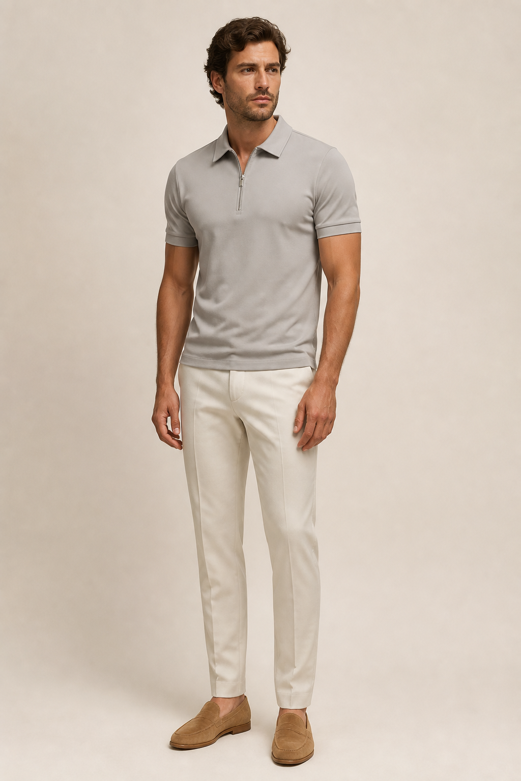 Men's Short Sleeve Zip Polo Shirt in Fitted Cut
