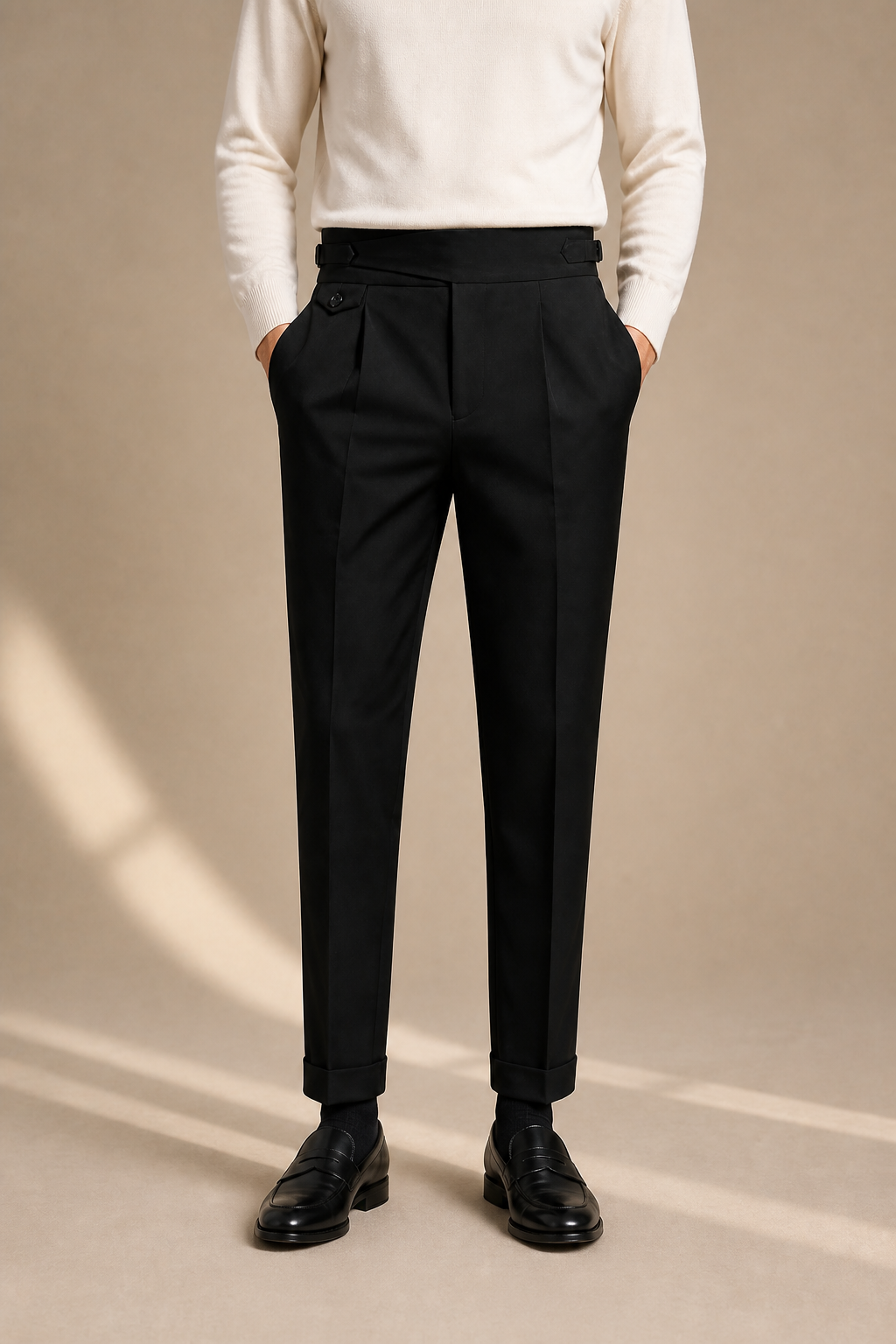 Men's Straight Leg Cotton Trousers with High Waist