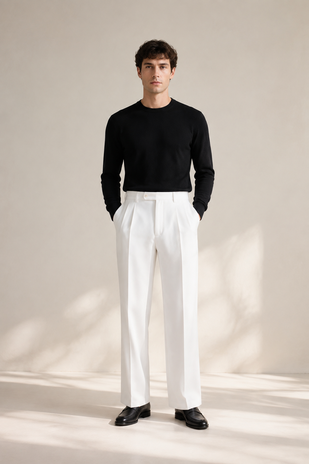 Men's Tailored Pleated Trousers with Belt Loops