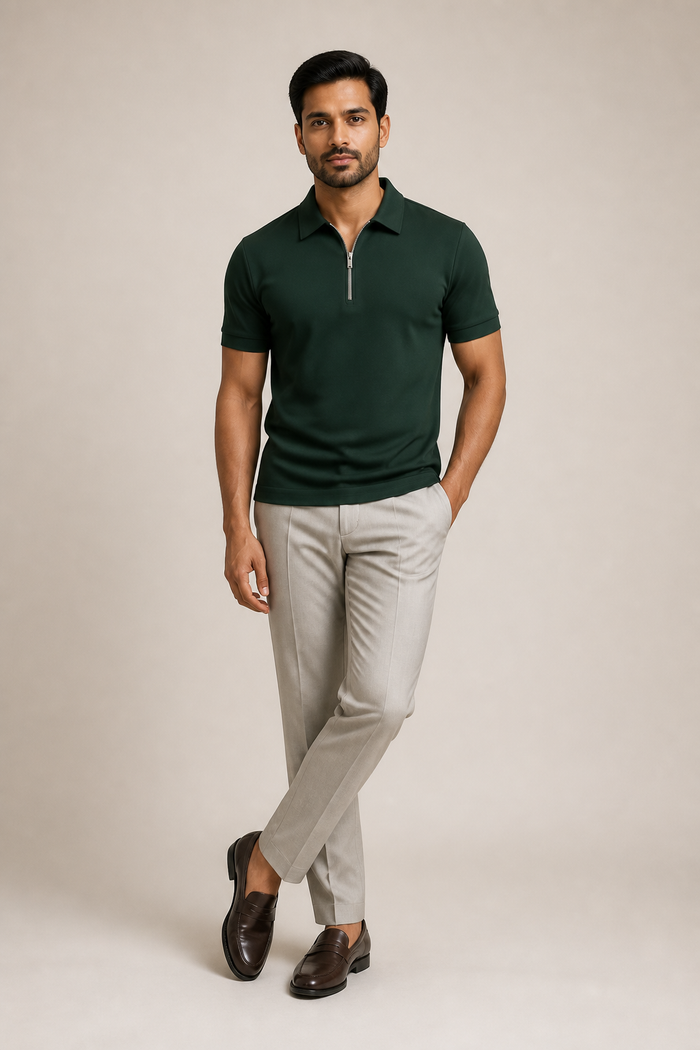 Men's Short Sleeve Zip Polo Shirt in Fitted Cut