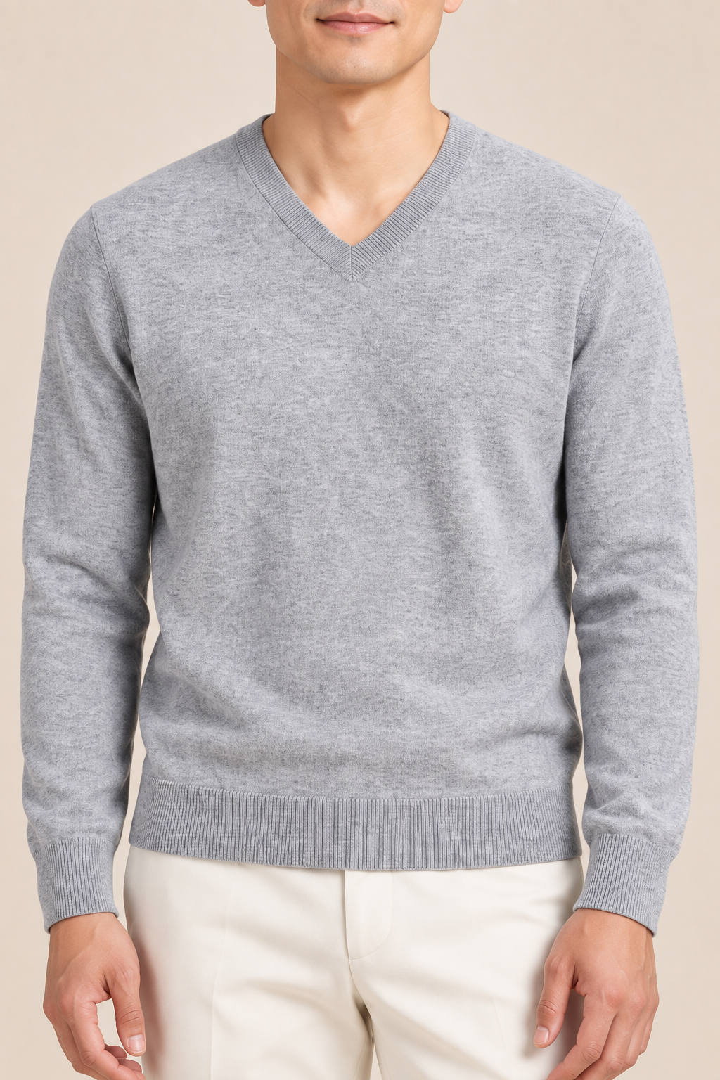 Men’s Fine Knit V-Neck Jumper with Ribbed Trims