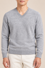 Men’s Fine Knit V-Neck Jumper with Ribbed Trims
