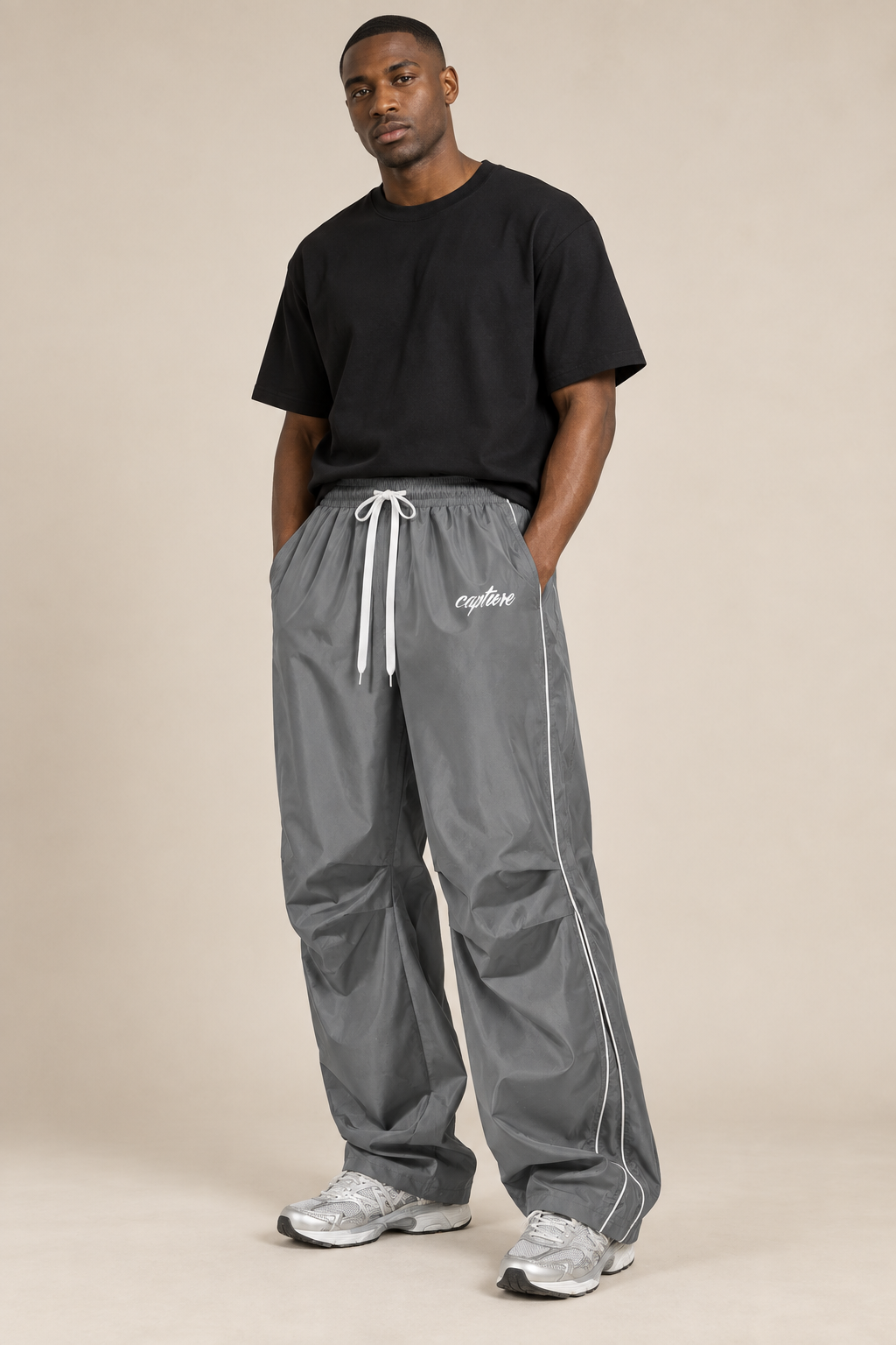 Men’s Wide-Leg Casual Trousers with Contrast Side Piping