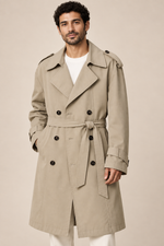 Men’s Double-Breasted Trench Coat with Waist Belt