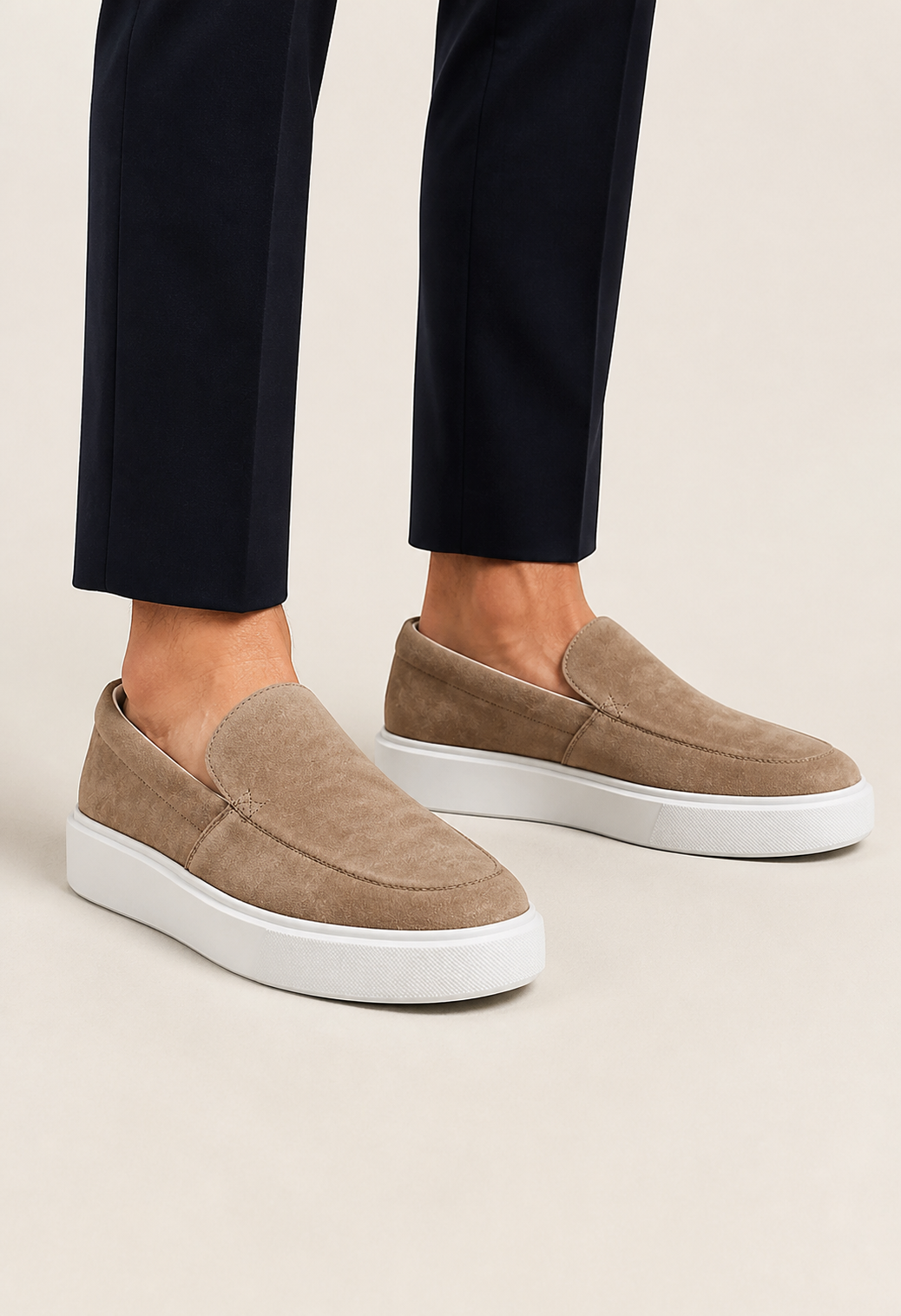 Alverin – Beige Almond-Toe Lug-Sole Loafers