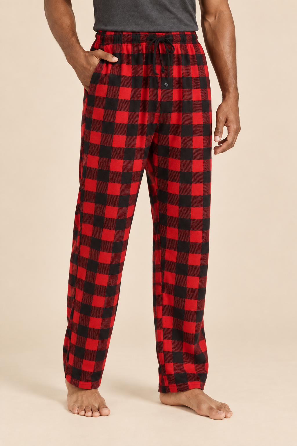 Men’s Plaid Fleece Pyjama Bottoms with Drawstring Waist