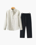 Men's Co-ord Set with Long Sleeve Shirt and Drawstring Trousers