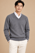 Men’s Fine Knit V-Neck Jumper with Long Sleeves