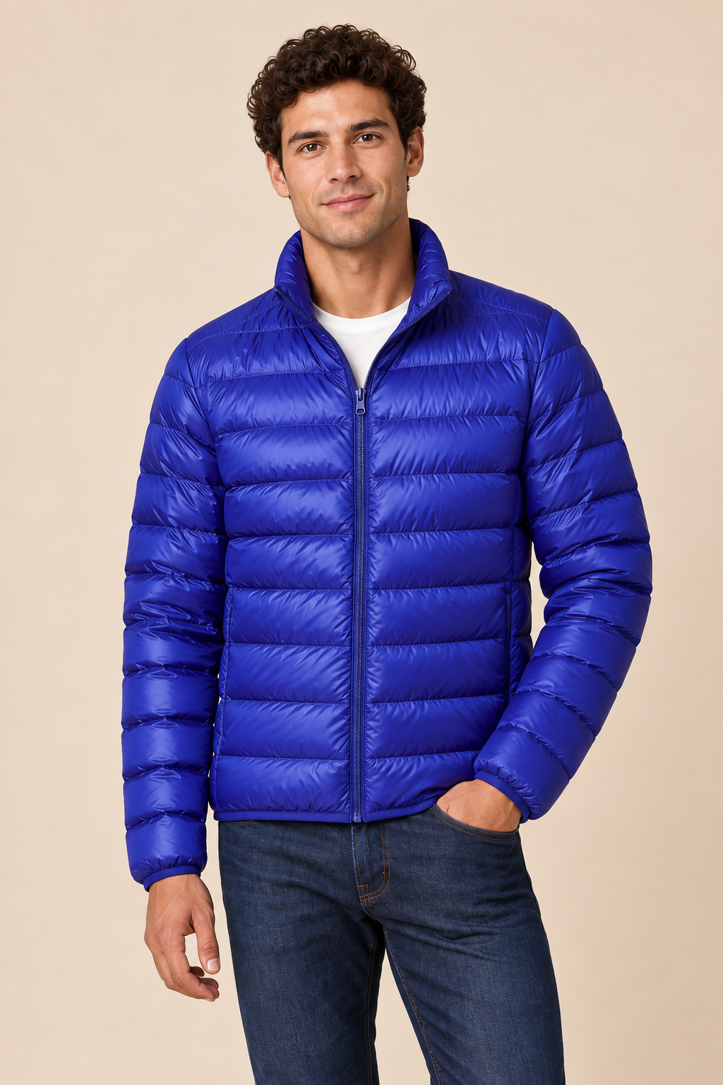 Men’s Lightweight Down Puffer Jacket with Stand Collar