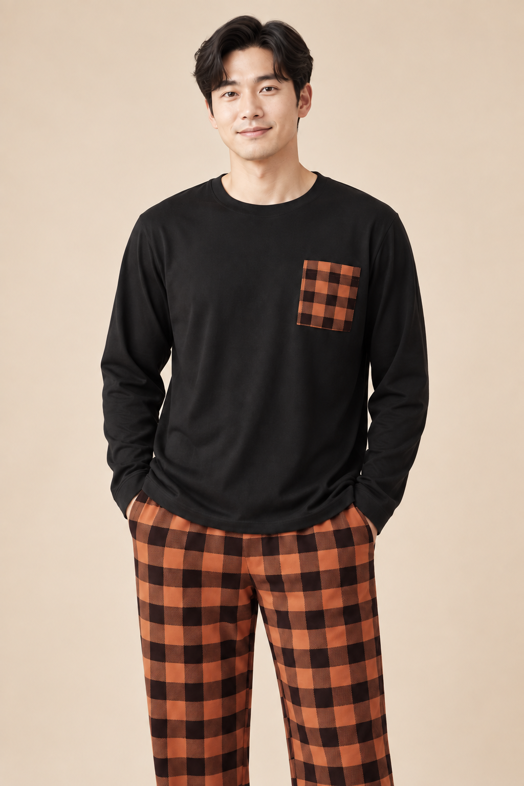 Men’s Checked Winter Pyjama Set with Long-Sleeve Top and Trousers