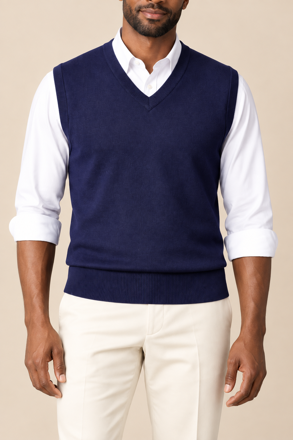 Men’s Plain Knit V-Neck Tank Top with Ribbed Trims