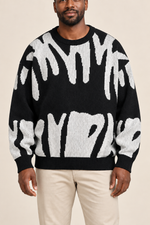 Men’s Abstract Pattern Knit Crew-Neck Jumper with Ribbed Trims