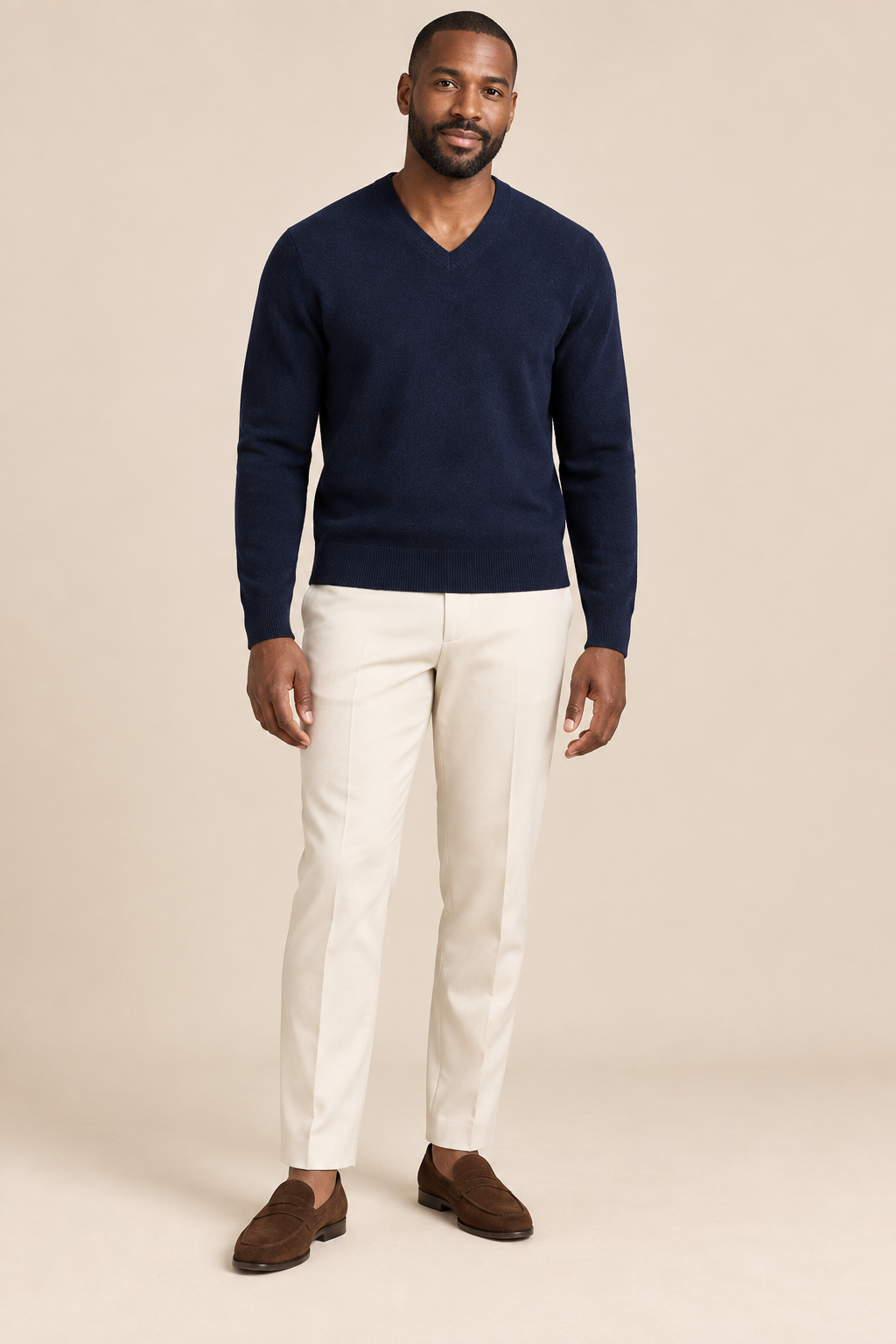 Men’s Fine Knit V-Neck Jumper with Ribbed Trims