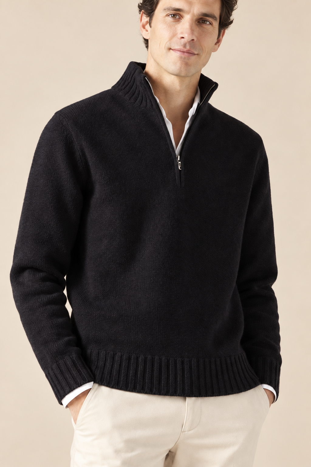 Men’s Half-Zip Knitted Jumper with Stand Collar