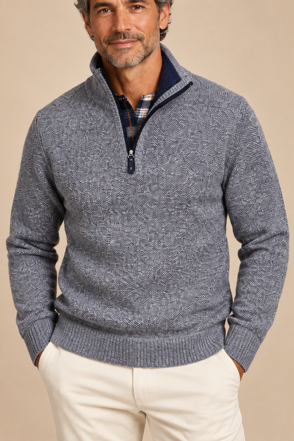 Men’s Textured Knit Half-Zip Jumper with High Collar