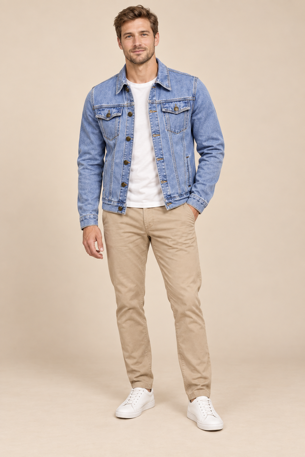 Men’s Classic Cotton Denim Jacket with Button Front and Chest Pockets