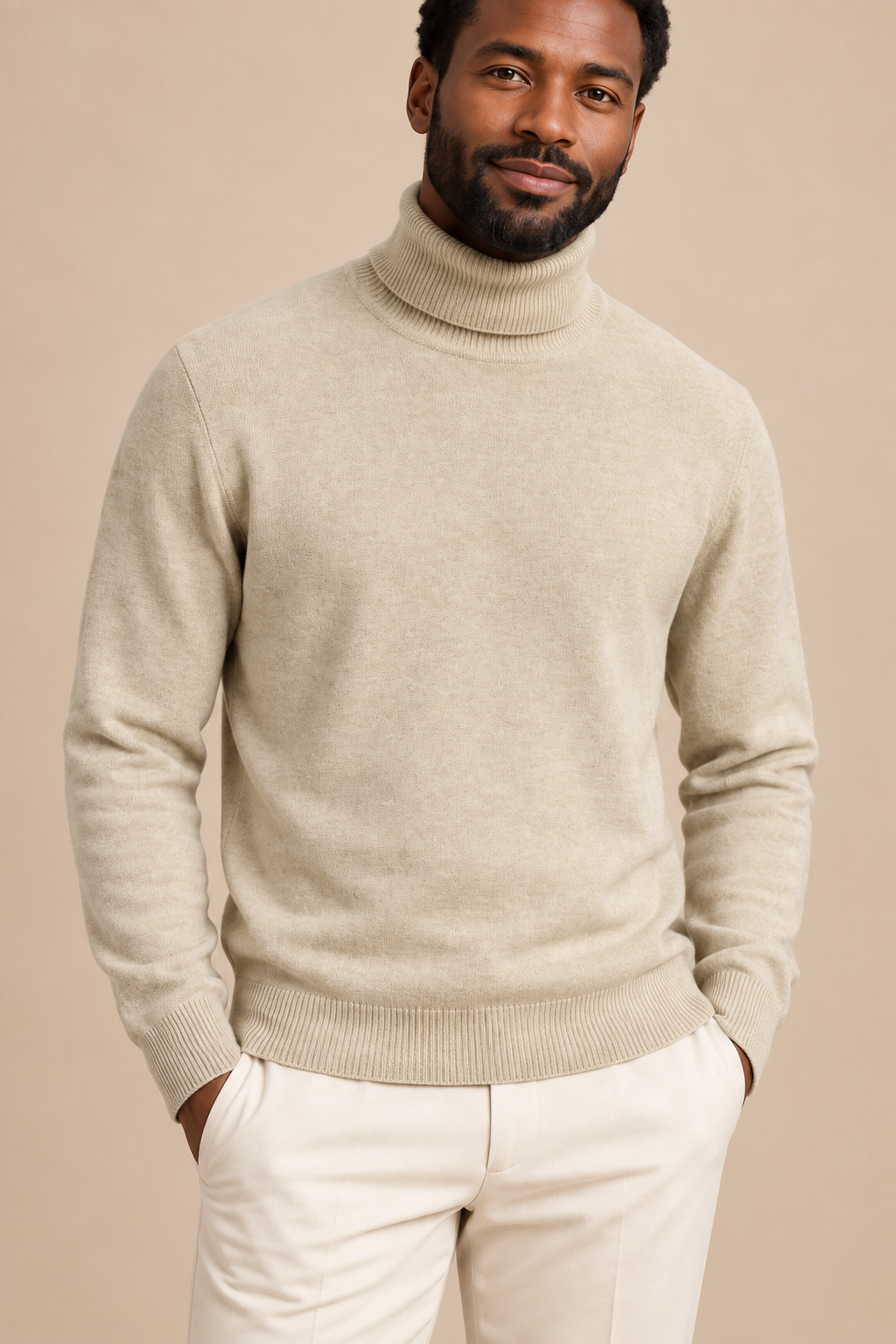 Men’s Fine Knit Roll-Neck Jumper with Long Sleeves