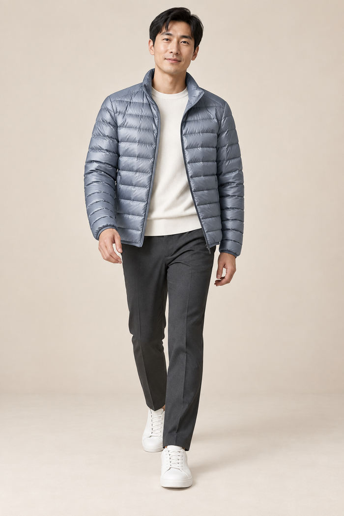 Men’s Lightweight Down Puffer Jacket with Stand Collar