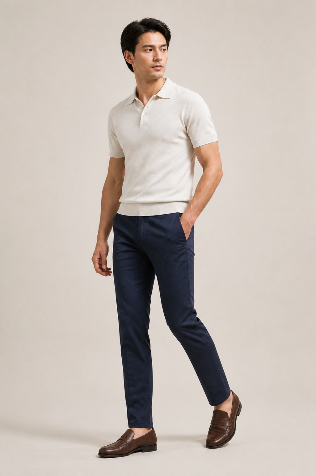 Men's Straight Leg Trousers with Mid-Rise Waist