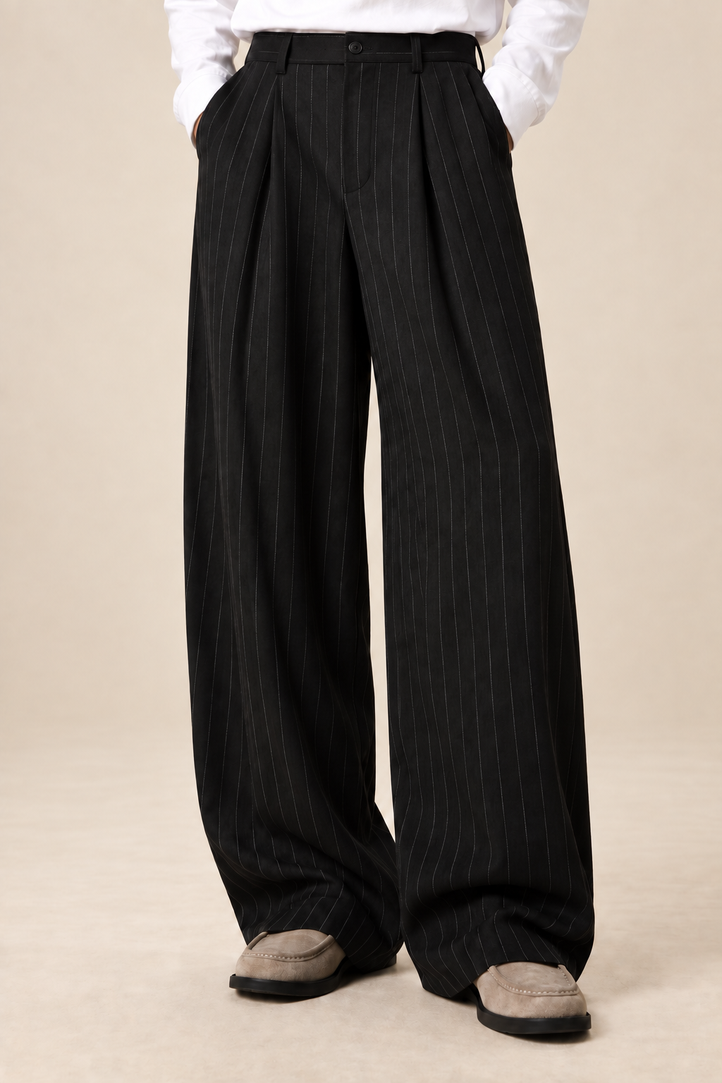 Men’s Pinstripe Wide-Leg Tailored Trousers