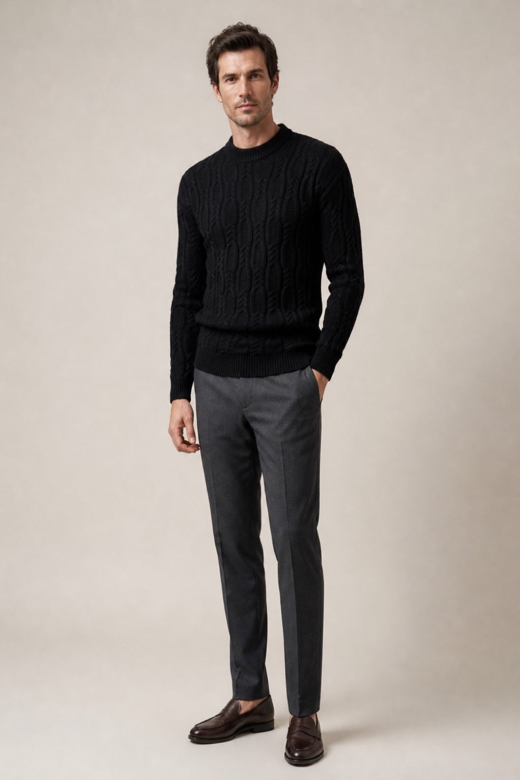 Men's Cable Knit Crew Neck Jumper