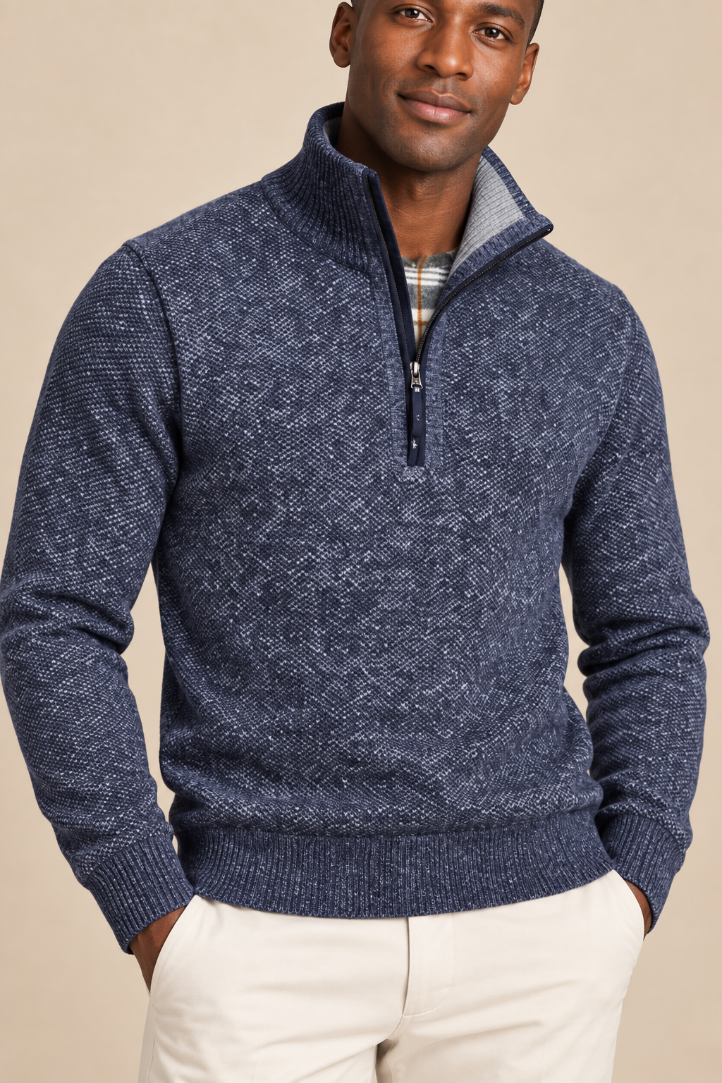 Men’s Textured Knit Half-Zip Jumper with High Collar