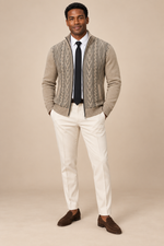 Men’s Cable Knit Zip-Up Cardigan with Stand Collar