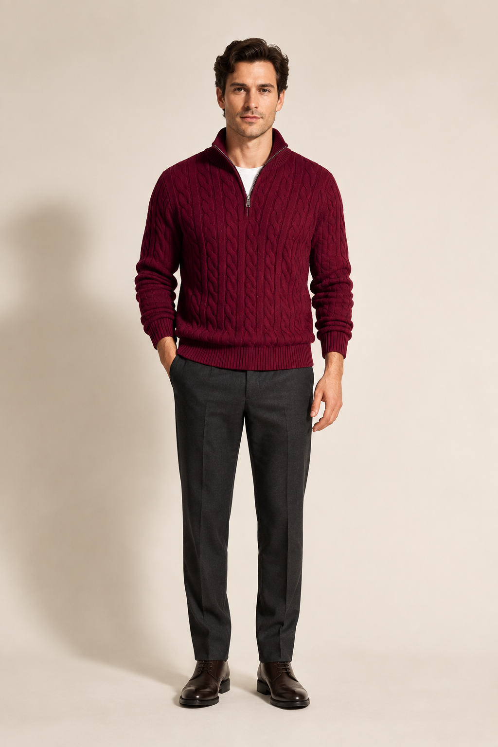 Men's Cable Knit Half Zip Jumper