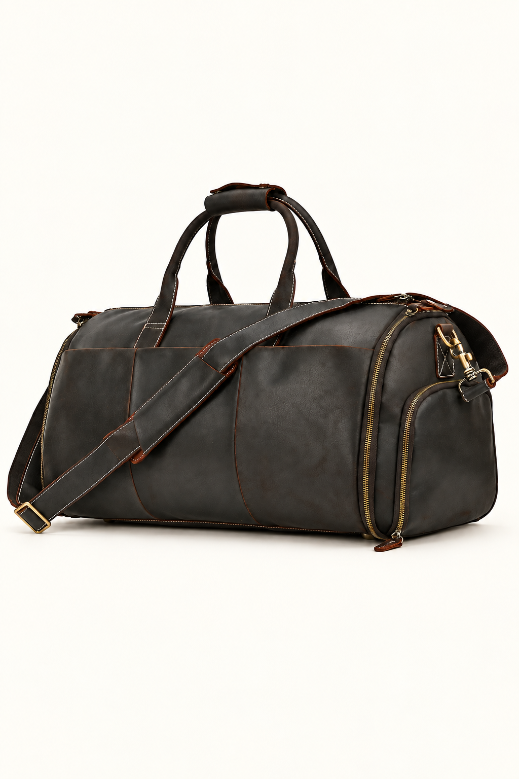Men's Duffle Bag with Shoulder Strap - Dark Brown