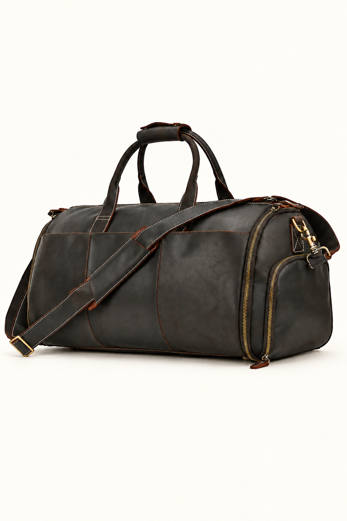 Men's Duffle Bag with Shoulder Strap - Dark Brown